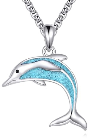 CUPENDA Delfin kette Halskette 925 Sterlingsilber Delfin Türkis Ozeantier Anhänger Halskette Strand Valentinstag Schmuck für Damen Herren