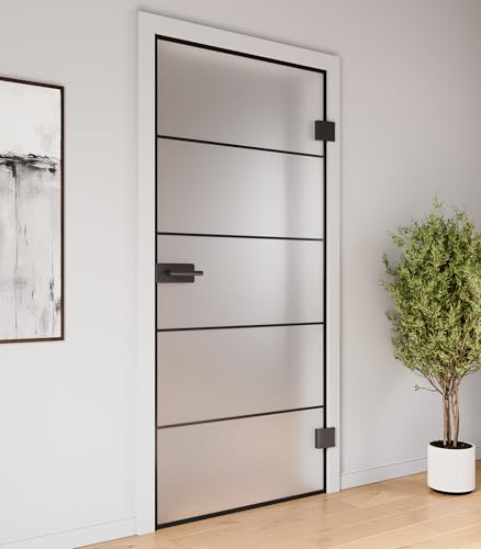 OViATiON Smart Glastür, Loft Style Design, ESG-Sicherheitsglas, Innentür mit Keramikdruck, Raumteiler aus Klarglas (Klar, 1972x709)