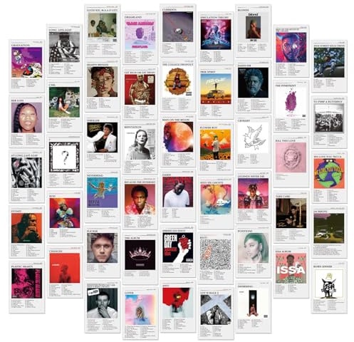 50 poster con stampa da 4 x 6 pollici, kit collage da parete per la decorazione della stanza - copertine di dischi musicali, rapper, nastri, poster da parete per camera da letto per adolescenti regali