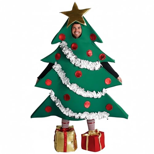Maryparty Adults Christmas Tree Costume Green Xmas Tree Shaped Stage Performance Costume for Christmas Fancy Dress