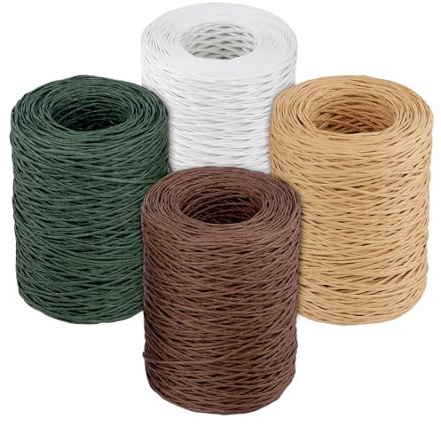 MUNGHOK 4 Stück 200m Papierdraht zum Basteln 2mm, Eisendraht zum Basteln, Papierkordel Dekodraht für Floristik Hochzeitsstrauß Verpackung Geschenkdekoration, (Weiß, Grün, Braun, Dunkelbraun)