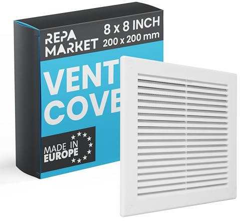 Repa Market Coperture quadrate per prese d'aria da parete, 200 x 200 mm (dimensioni esterne), in plastica, copertura per griglia con rete in nylon, griglie di ventilazione HVAC
