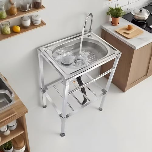 Fregadero independiente de acero inoxidable 1 lavabo Con Grifos and Escurridor Fácil De Montar,para exteriores, para camping, lavabos móviles, ideal para cocinas, garajes