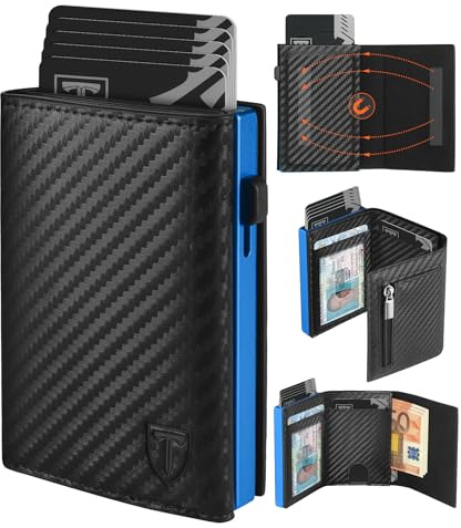 TEEHON Geldbörse Herren - Slim Wallet mit Münzfach & RFID Portmonee Herren | Slim Geldbeutel Leder Portmonee, 10 Fächer für Kreditkarten, Magnetischer Kartenetui for Men mit Geschenkbox-Blau