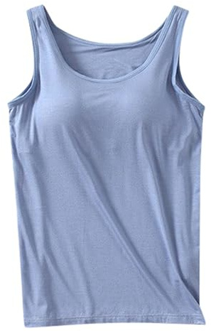 Women Tank Tops with Built-in Bras 2024 Summer Casual Crew Neck Sleeveless Vest Plus Size Cotton Padded Workout Tops