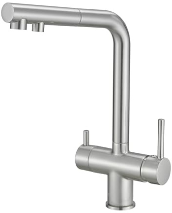 ZQFHSX Grifo de Cocina de 3 vías con Manguera extraíble, Grifo Giratorio con Filtro de Agua Potable, Mezclador de Fregadero Cepillado