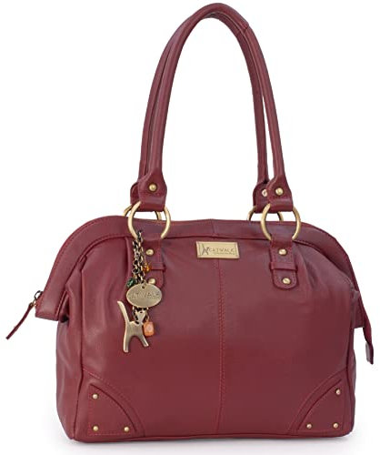 Catwalk Collection Handbags - Damen Leder Schultertasche - Handtasche Groß - Arbeitstasche für Notizbuch A4 - Doctor Bag - Rot