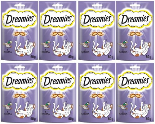Dreamies Cat Treats, Tasty Snacks with Tempting Duck, 8 Pouches of 60 g