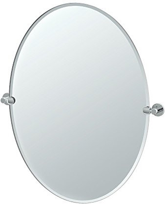 Gatco 4689LG Channel Frameless Oval Bathroom Mirror, Tilting Wall Mount Vanity Mirror with Beveled Glass and Chrome Brackets, 32 Inch