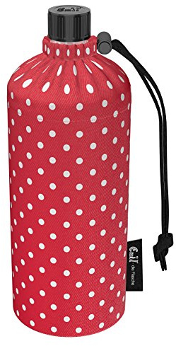Emil Trinkflasche aus Glas für Mädchen & Jungen isolierte Glasflasche für Schule, Freizeit, Sport: Kinder & Eltern BIO Punkte Rot 0,6l