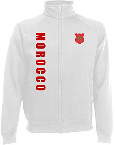 AkyTEX Marokko WM-2022 Sweatjacke Wunschname Nummer Weiß M