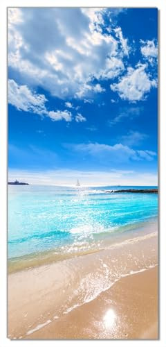 Wallario Selbstklebende Türtapete Traumstrand unter blauem Himmel - Türposter 93 x 205 cm Abwischbar, rückstandsfrei zu entfernen