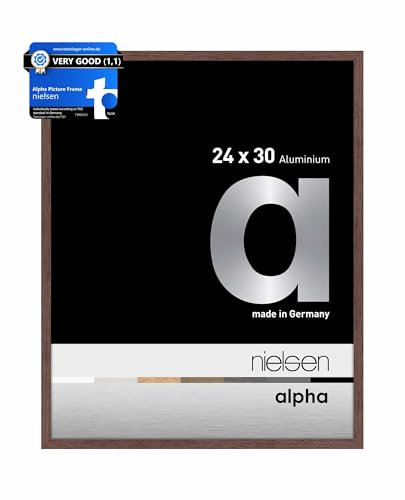 nielsen Bilderrahmen, 24 x 30 cm, Aluminium, Wengé, Rahmen zum Aufhängen im Hoch- & Querformat, Echtglas, Alpha