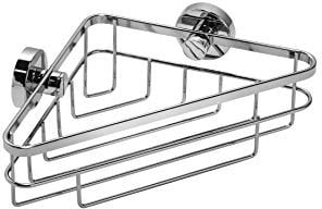 Croydex Brockham Flexi Fix Corner Basket Shower Caddy, Chrome, 12.5x26x14 cm