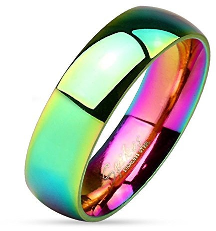 Bungsa 62 (19.7) Regenbogen Ring Edelstahl klassisch bunt für Damen & Herren 49-67 (Fingerring Partnerringe Verlobungsringe Trauringe Damenring Chirurgenstahl Frauen Männer)
