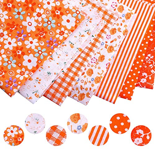 Baumwollstoff 7 Stk. Baumwolltuch Textil Handwerk Stoffpakete Patchwork Stoff DIY Nähen Quilten Blumenmuster Orange