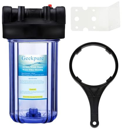 Geekpure Grand boîtier de filtre à eau transparent de 10 pouces pour filtration de l'eau de toute la maison avec support de clé -Entrée/Sortie 1 pouce - 4,5 x 10 (1)