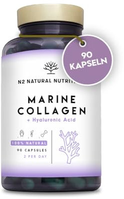 Kollagen Hochdosiert mit Vitamin C + Hyaluron + Magnesium. 90 Kollagen Kapseln. 45 Tage. Marine Collagen PEPTAN mit Hyaluronsäure für Haut, Haare und Gelenke. Glutenfrei. CE. N2 Natural Nutrition