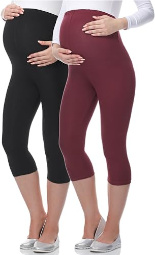Be Mammy 3/4 Umstandsleggings aus Viskose BE-03 2er Pack (Schwarz/Dunkelrot, L)