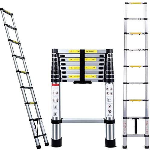 Scala Telescopica 2,6m/ 8,5ft Multiuso In Alluminio Piedi Pieghevole Scala Per Soppalco Portatile Con Estensione 9 Gradini