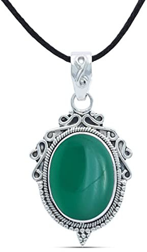 mantraroma Kettenanhänger 925 Silber grüner Onyx Stein Edelstein Kettenanhänger Damen Sterling Silber Halskette Anhänger Geschenk (MAH-124-14)