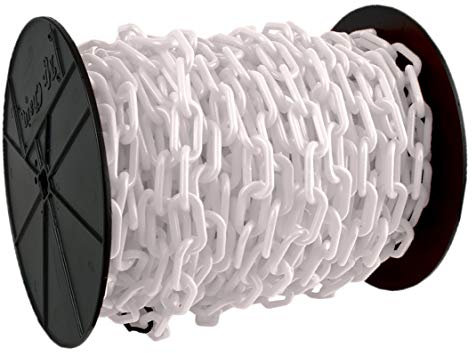 Mr. Chain Heavy Duty Plastic Barrier Chain Reel, White, 2-Inch Link Diameter, 100-Foot Length (51101)