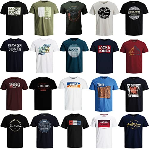 JACK & JONES T Shirt Herren 3er Mix Pakete Rundhals Tee Baumwollmix (3, L)