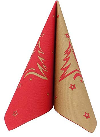 50 Servietten Weihnachten 40x40 stoffähnlich - WEIHNACHTSBAUM gold -, Farbe:rot