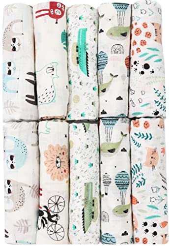 FENSILO Mulltücher - Mullwindeln - 10er Pack 70x80 cm - Stoffwindeln, Made IN EU, schadstoffgeprüft -Spucktücher Baby Junge – Baby Mullwindeln-grün-Oeko-TEX Zertifiziert