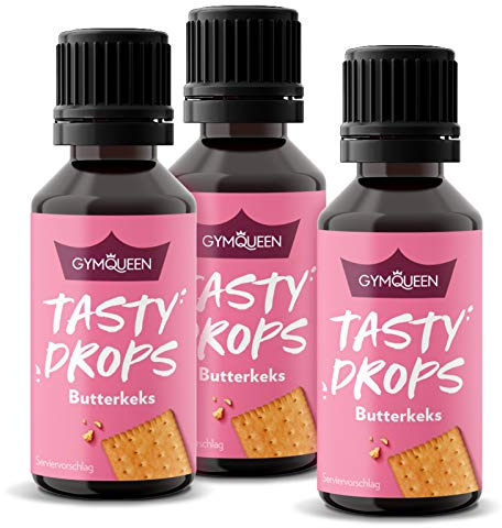 GymQueen Tasty Drops, Butterkeks, 3x30ml, Flavour Drops ohne Kalorien