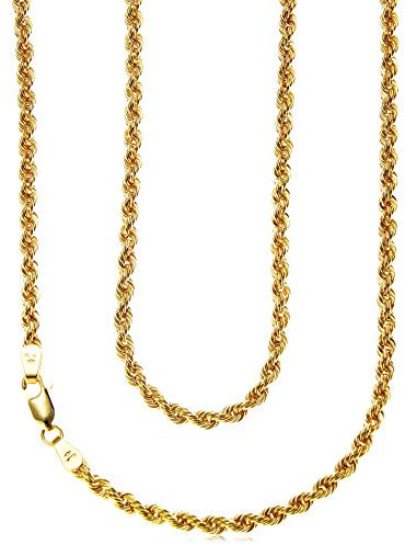 Alexander Castle 18 Solid 9ct Gold Chain Rope Chain Necklace - 3mm - Yellow Gold Necklace for Women with Jewellery Gift Box