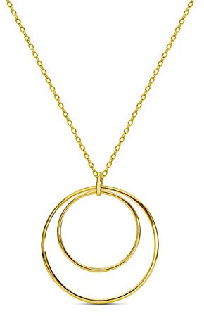 Miore Schmuck Damen Halskette mit Kettenanhänger Doppel Ring Kreis Kette aus Gelbgold 14 Karat /585 Gold, Länge Einstellbar 42-45cm