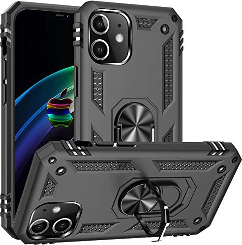 Fetrim Custodia per iPhone 12, Cover PC TPU Cassa Shell Supporto di Anello Rotante Case per Apple iPhone 12/iPhone 12 PRO Nero