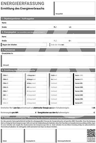 ALLEGRA Energieerfassung Energieverbrauch Dokumentieren Stromkosten Wasserschaden A4 Block 25 Stk. für Trocknungsbetriebe Handwerker Kleinbetriebe mit Durchschlag Selbstdurchschreibend