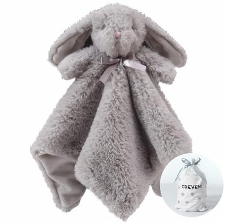 CREVENT Baby Schmusetuch,Plüsch Komfort Schnuffeltuch für Neugeborene,Weich & Waschbar Kuscheltuch Schlaftier für Babys und Kleinkinder,Spielzeug 0+ Monate (Grauer Hase)