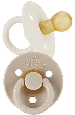 Itzy Ritzy Natural Rubber Pacifiers, Set of 2 – Natural Rubber Newborn Pacifiers with Cherry-Shaped Nipple & Large Air Holes for Added Safety; Set of 2 in Coconut & Toast, Ages 0 – 6 Months