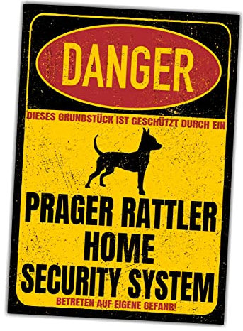 Prager Rattler Schild Danger Security System Türschild Hundeschild Warnschild Hund Sicherheitsschild Hund Privatgrundstück Hundewarnung Warnung vor dem Hund