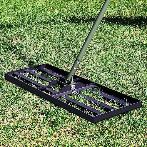 PLBBJH - Rastrello livellante per prato, 76 x 25 cm, 6,4 kg, base ispessita e asta in metallo con manico estensibile in gomma, per livellare prato/sabbia/terreno, più stabile e resistente