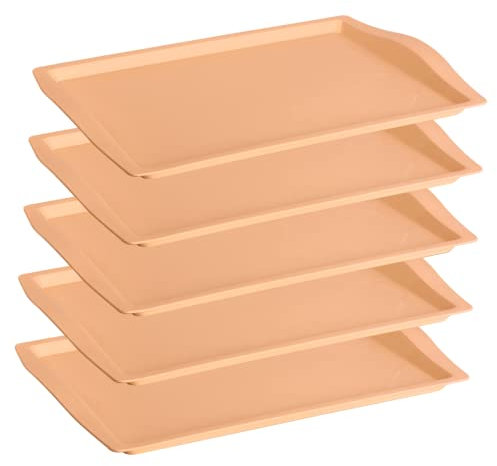 5x Serviertablett, Frühstückstablett, Plastiktablett, Kunststoff, BPA-frei, rechteckig, Gastro, Kantine, Küche, Pastell-Farben, Mehrweg, apricot