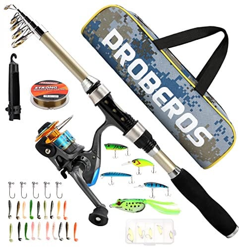icyant Teleskop Angelruten und Rollen Kombi Set, Angelruten-Set mit Angelschnur/Angelköder-Zubehör/Tragetasche, Angel-Spinnruten Rollen-Kombi-Set für Salzwasser-Süßwasser