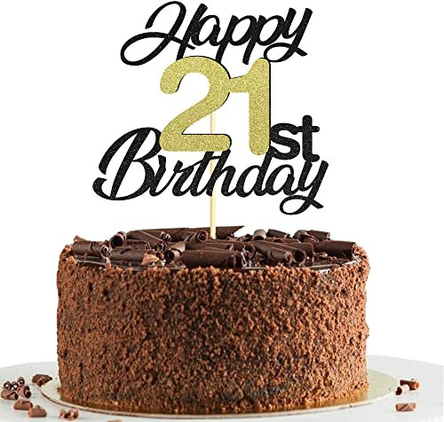 Sumerk 21 Tortenaufsätze zum 21. Geburtstag, Tortenaufsätze, Geburtstagsfeier, Dekorationszubehör, Gold und Schwarz, 1 Packung