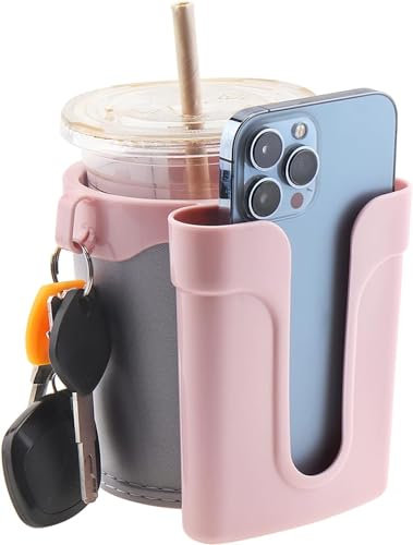 Upgraded 3-in-1 Bike Cup Holder - ABS+PU Leather Universal Water Bottle Holder for Coffee, Sport Drinks, Milk Tea & Baby Bottles with Keys Pouch, Mounts on Bicycle/Wheelchair/Stroller/E-Scooter