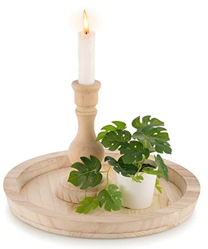 Hanobe Bandeja decorativa redonda de madera: bandejas de madera sin terminar, bandeja otomana para servir centro de mesa, bandejas para portavelas, para cocina, encimera, manualidades, arte,