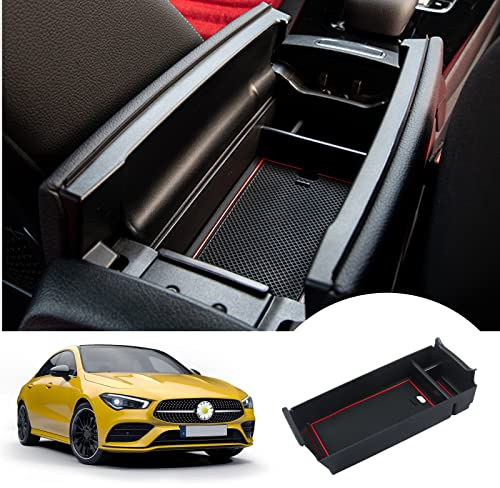 SHAOHAO Compatible avec Mercedes-Benz Classe A W177/V177/Classe B W247/GLA H247/CLA C118 Console centrale Accoudoir Boîte de rangement Organisateur Accoudoir central Organisateur Plateau (Rouge)