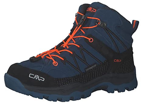 CMP Kids Rigel Mid Trekking Shoes WP Chaussures de randonnée, Bleu-Orange Vif (Dusty Blue-Flash Orange), 33 EU