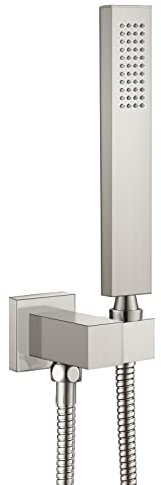 Heyalan SUS304 Stainless Steel Handheld Shower Wand High Pressure Luxury Shower Set High Flow Rectangle Hand Shower Spray with Wall Connector Holder and hose, Straight Style Brushed Nickel