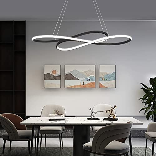 LED Pendelleuchte Esstisch Schwarz Modern Hängeleuchte Dimmbar Esstischlampe mit Fernbedienung, Hängelampe Höhenverstellbar, Hängend Lampe für Esszimmer, Wohnzimmer, Schlafzimmer, Küche
