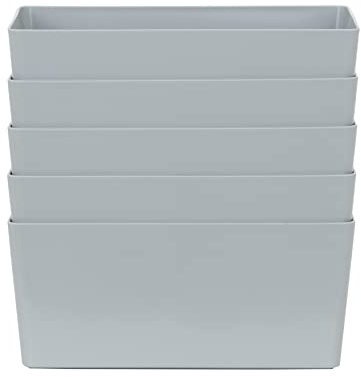 Wham Studio 5 x 3.9L Rectangular Plastic Storage Baskets | Ideal for Kitchens, Bathrooms, Stationery & More | Easy Access Integrated Handles | Made in the UK - Cool Grey