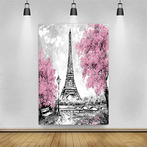 Eiffel Tower Backdrop Gray Paris Photography Background Pink Black and White Decoration Celebration Props Party Blush 210X150cm