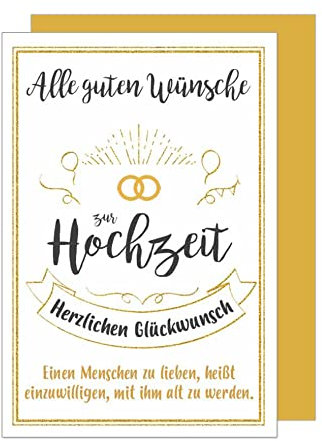 Edition Seidel Premium Glückwunschkarte zur Hochzeit mit Goldprägung und Umschlag. Karte mit Spruch Hochzeitskarte Grusskarte Glückwünsche goldene Ringe Ballons (H409 SW023)